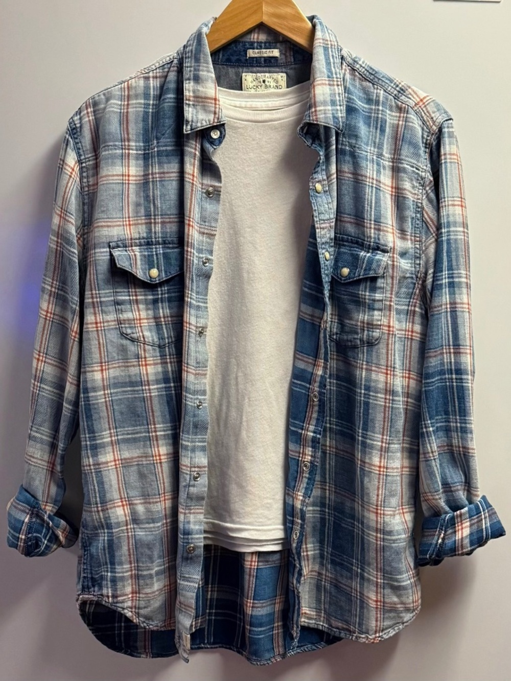 Lucky Brand Flannel Shirt Grom Indigo Western Blue Men’s M